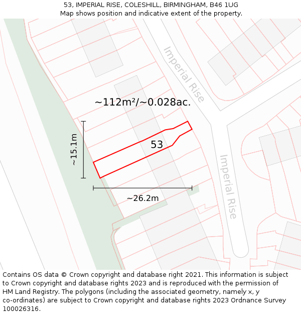 53, IMPERIAL RISE, COLESHILL, BIRMINGHAM, B46 1UG: Plot and title map