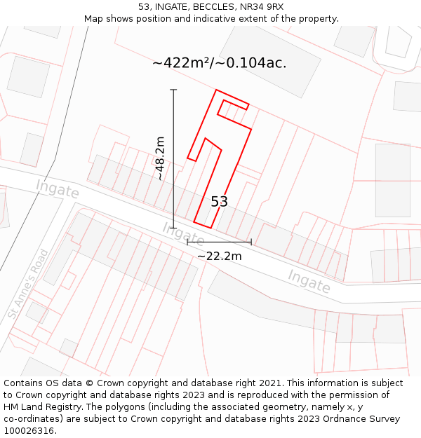 53, INGATE, BECCLES, NR34 9RX: Plot and title map