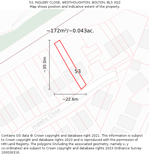 53, INGLEBY CLOSE, WESTHOUGHTON, BOLTON, BL5 3QZ: Plot and title map