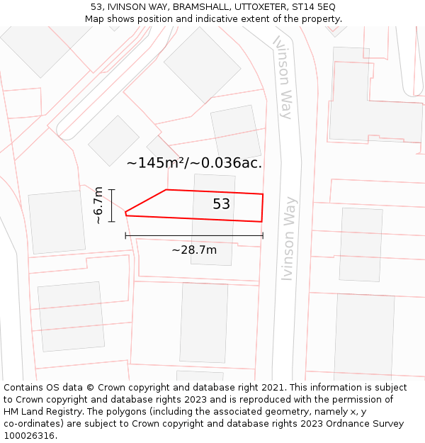53, IVINSON WAY, BRAMSHALL, UTTOXETER, ST14 5EQ: Plot and title map