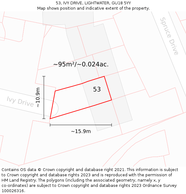 53, IVY DRIVE, LIGHTWATER, GU18 5YY: Plot and title map