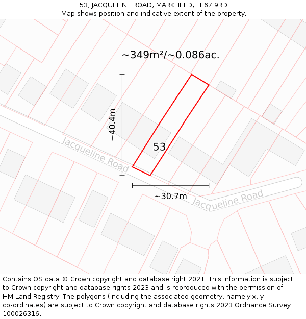 53, JACQUELINE ROAD, MARKFIELD, LE67 9RD: Plot and title map