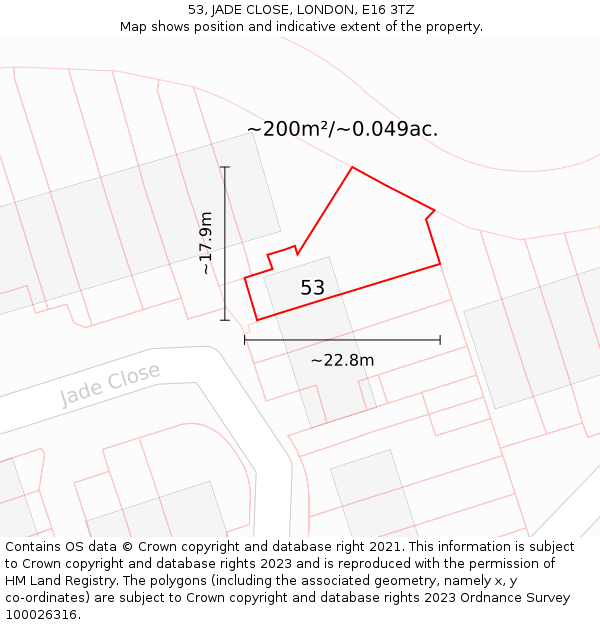 53, JADE CLOSE, LONDON, E16 3TZ: Plot and title map