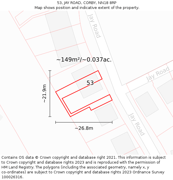 53, JAY ROAD, CORBY, NN18 8RP: Plot and title map