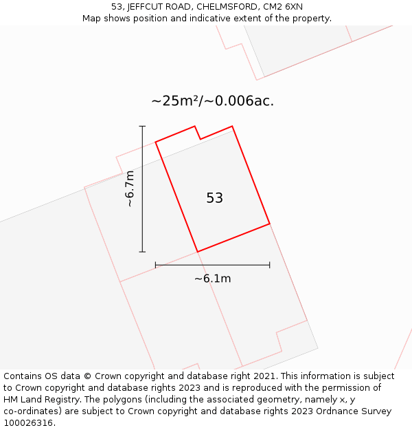 53, JEFFCUT ROAD, CHELMSFORD, CM2 6XN: Plot and title map