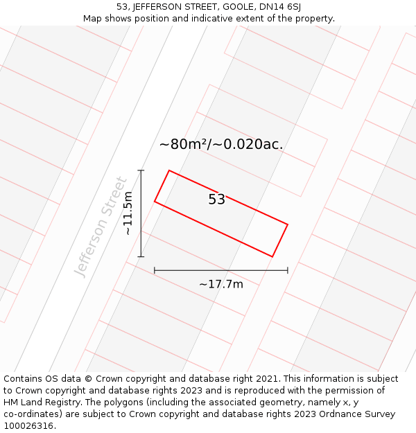 53, JEFFERSON STREET, GOOLE, DN14 6SJ: Plot and title map