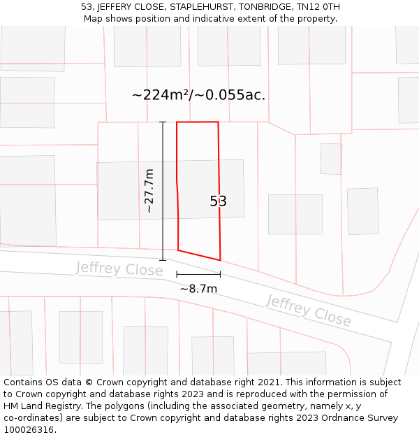 53, JEFFERY CLOSE, STAPLEHURST, TONBRIDGE, TN12 0TH: Plot and title map