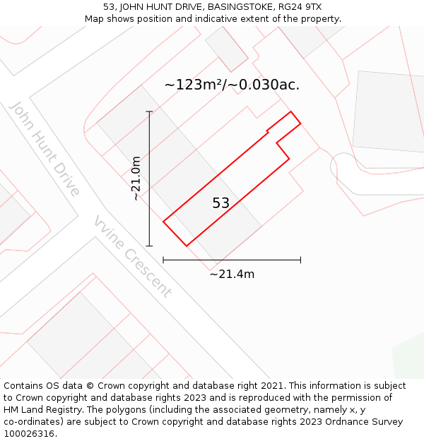 53, JOHN HUNT DRIVE, BASINGSTOKE, RG24 9TX: Plot and title map