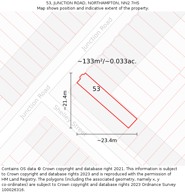 53, JUNCTION ROAD, NORTHAMPTON, NN2 7HS: Plot and title map