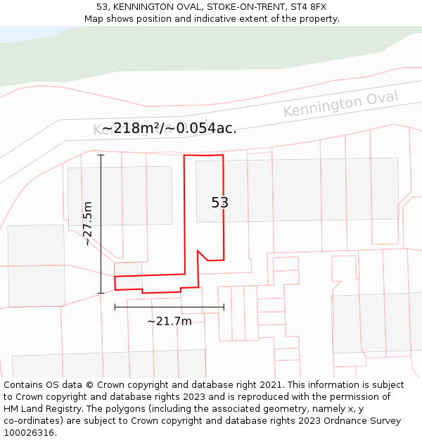 53, KENNINGTON OVAL, STOKE-ON-TRENT, ST4 8FX: Plot and title map