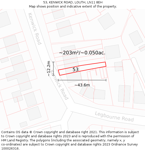 53, KENWICK ROAD, LOUTH, LN11 8EH: Plot and title map