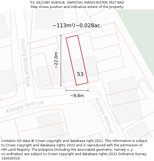53, KILCOBY AVENUE, SWINTON, MANCHESTER, M27 8AD: Plot and title map