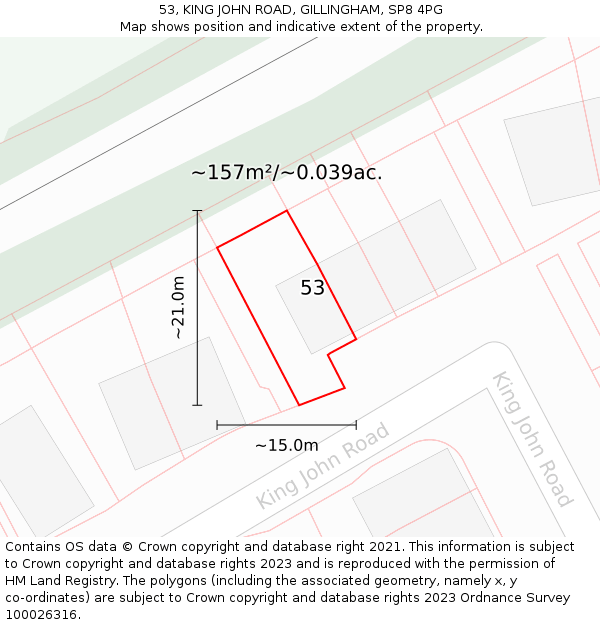53, KING JOHN ROAD, GILLINGHAM, SP8 4PG: Plot and title map