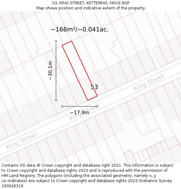 53, KING STREET, KETTERING, NN16 8QP: Plot and title map