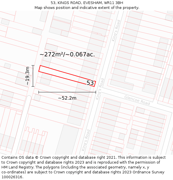 53, KINGS ROAD, EVESHAM, WR11 3BH: Plot and title map