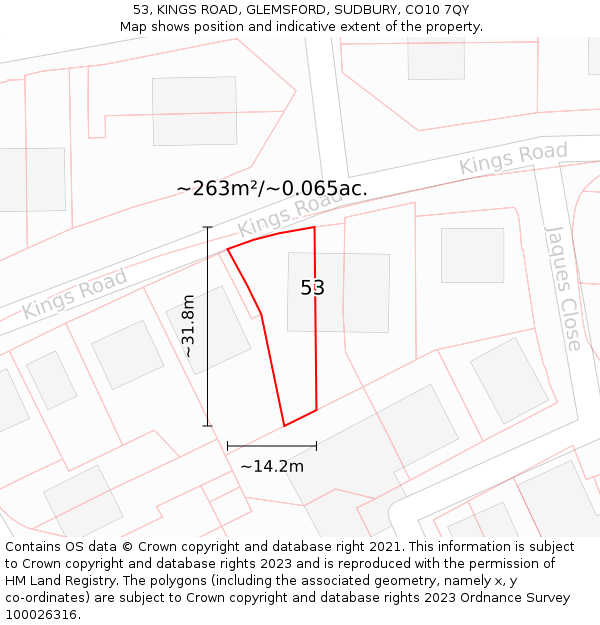 53, KINGS ROAD, GLEMSFORD, SUDBURY, CO10 7QY: Plot and title map