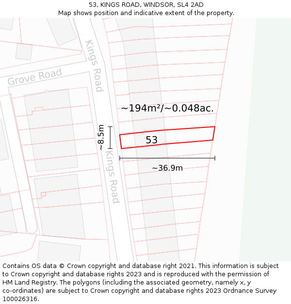 53, KINGS ROAD, WINDSOR, SL4 2AD: Plot and title map