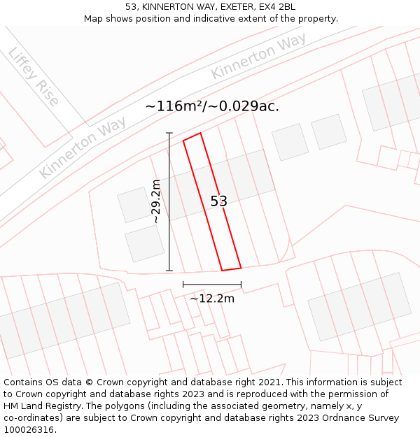 53, KINNERTON WAY, EXETER, EX4 2BL: Plot and title map