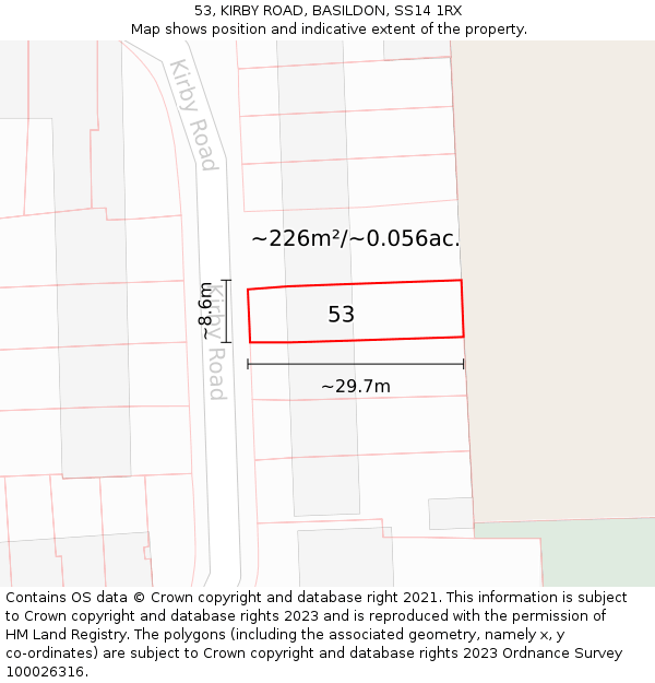 53, KIRBY ROAD, BASILDON, SS14 1RX: Plot and title map