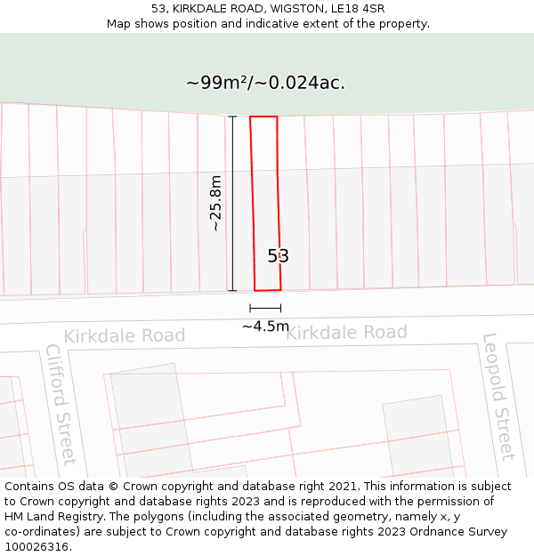53, KIRKDALE ROAD, WIGSTON, LE18 4SR: Plot and title map