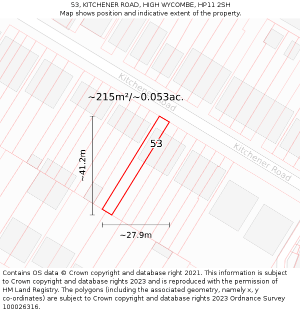 53, KITCHENER ROAD, HIGH WYCOMBE, HP11 2SH: Plot and title map