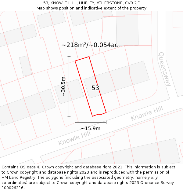53, KNOWLE HILL, HURLEY, ATHERSTONE, CV9 2JD: Plot and title map