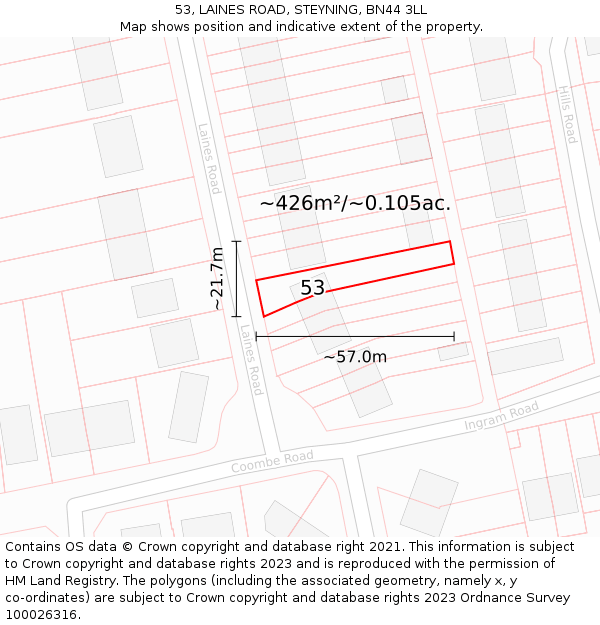 53, LAINES ROAD, STEYNING, BN44 3LL: Plot and title map