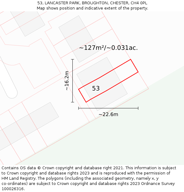 53, LANCASTER PARK, BROUGHTON, CHESTER, CH4 0PL: Plot and title map