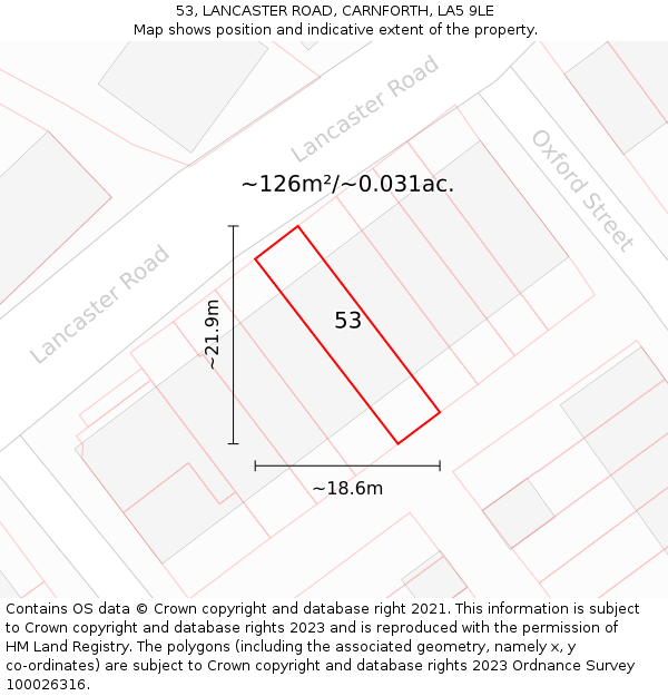 53, LANCASTER ROAD, CARNFORTH, LA5 9LE: Plot and title map