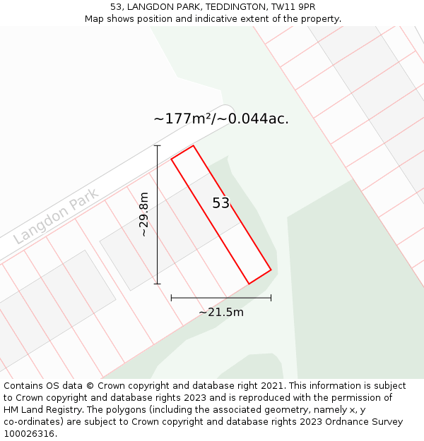 53, LANGDON PARK, TEDDINGTON, TW11 9PR: Plot and title map