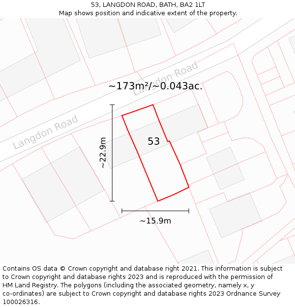 53, LANGDON ROAD, BATH, BA2 1LT: Plot and title map