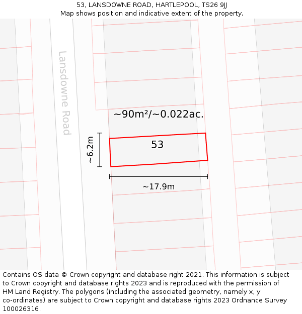 53, LANSDOWNE ROAD, HARTLEPOOL, TS26 9JJ: Plot and title map