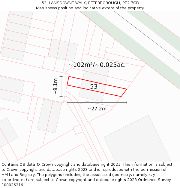 53, LANSDOWNE WALK, PETERBOROUGH, PE2 7GD: Plot and title map