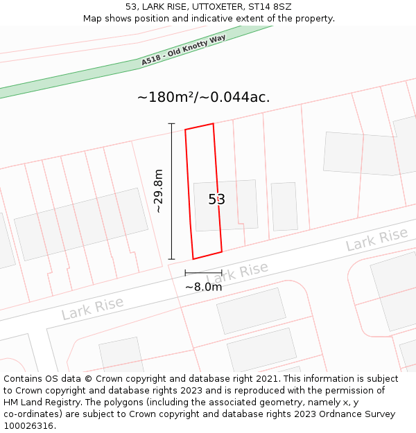 53, LARK RISE, UTTOXETER, ST14 8SZ: Plot and title map