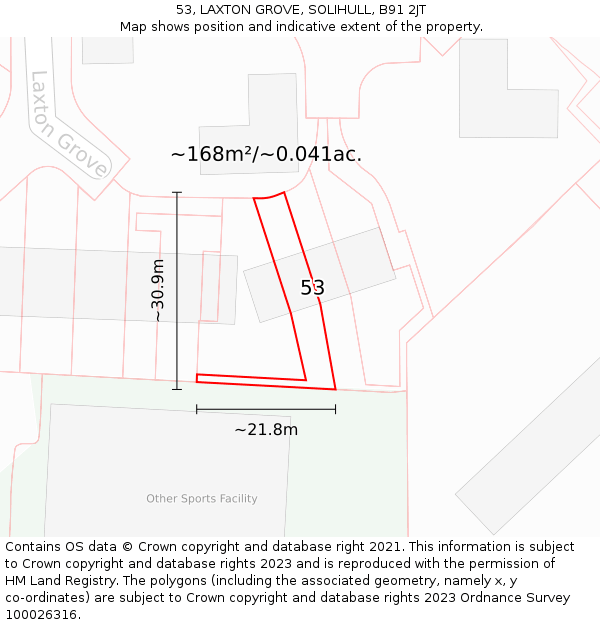 53, LAXTON GROVE, SOLIHULL, B91 2JT: Plot and title map