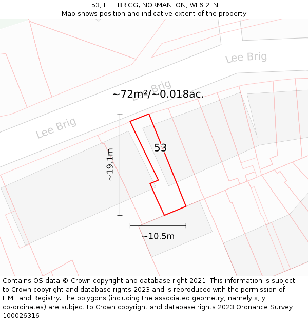 53, LEE BRIGG, NORMANTON, WF6 2LN: Plot and title map