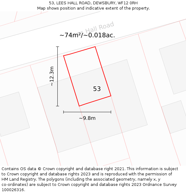 53, LEES HALL ROAD, DEWSBURY, WF12 0RH: Plot and title map
