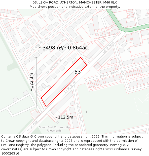 53, LEIGH ROAD, ATHERTON, MANCHESTER, M46 0LX: Plot and title map