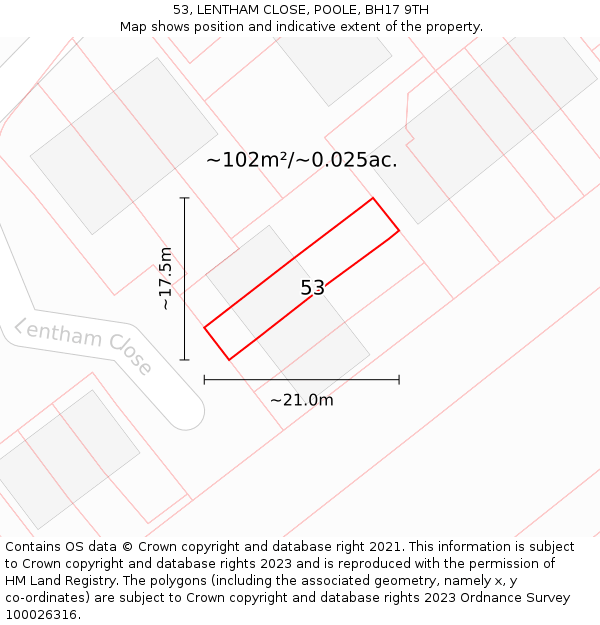 53, LENTHAM CLOSE, POOLE, BH17 9TH: Plot and title map