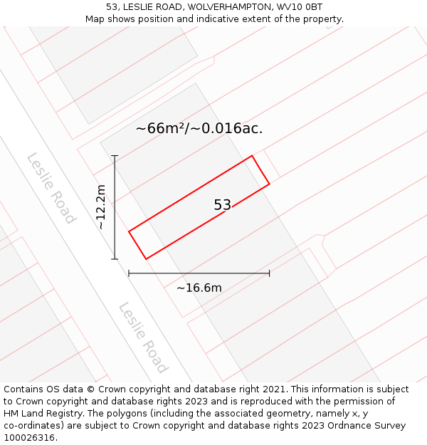53, LESLIE ROAD, WOLVERHAMPTON, WV10 0BT: Plot and title map