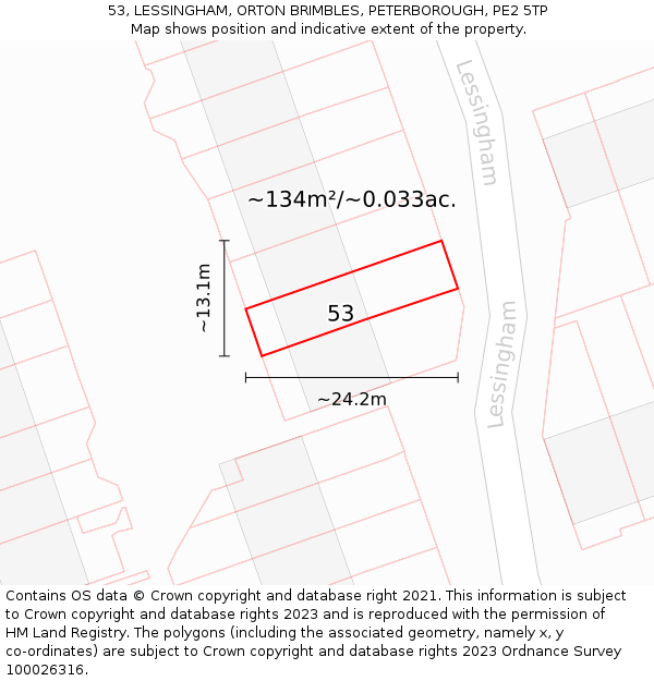 53, LESSINGHAM, ORTON BRIMBLES, PETERBOROUGH, PE2 5TP: Plot and title map