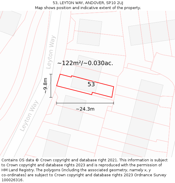 53, LEYTON WAY, ANDOVER, SP10 2UJ: Plot and title map