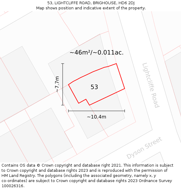 53, LIGHTCLIFFE ROAD, BRIGHOUSE, HD6 2DJ: Plot and title map
