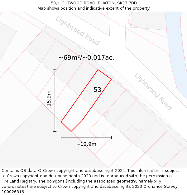 53, LIGHTWOOD ROAD, BUXTON, SK17 7BB: Plot and title map