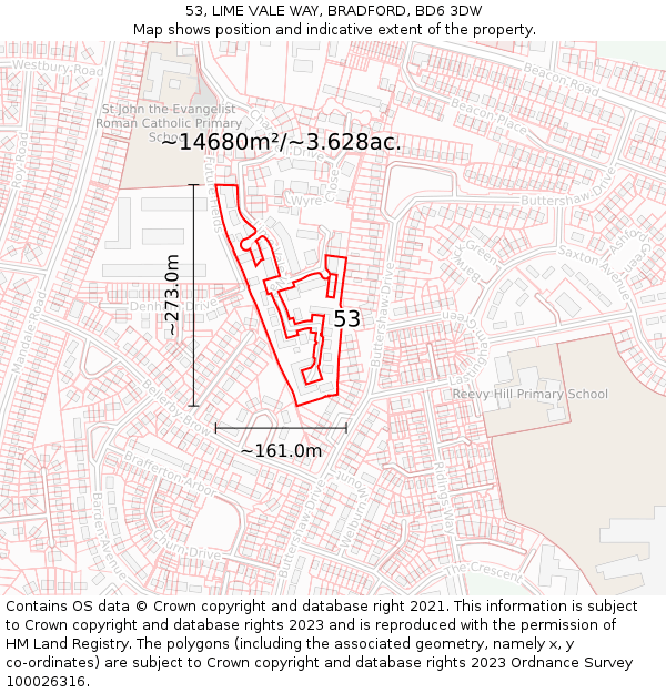 53, LIME VALE WAY, BRADFORD, BD6 3DW: Plot and title map