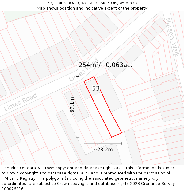 53, LIMES ROAD, WOLVERHAMPTON, WV6 8RD: Plot and title map