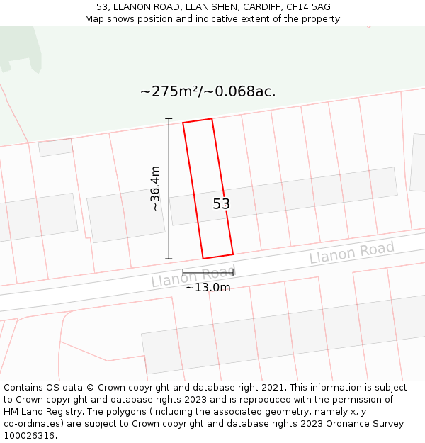 53, LLANON ROAD, LLANISHEN, CARDIFF, CF14 5AG: Plot and title map