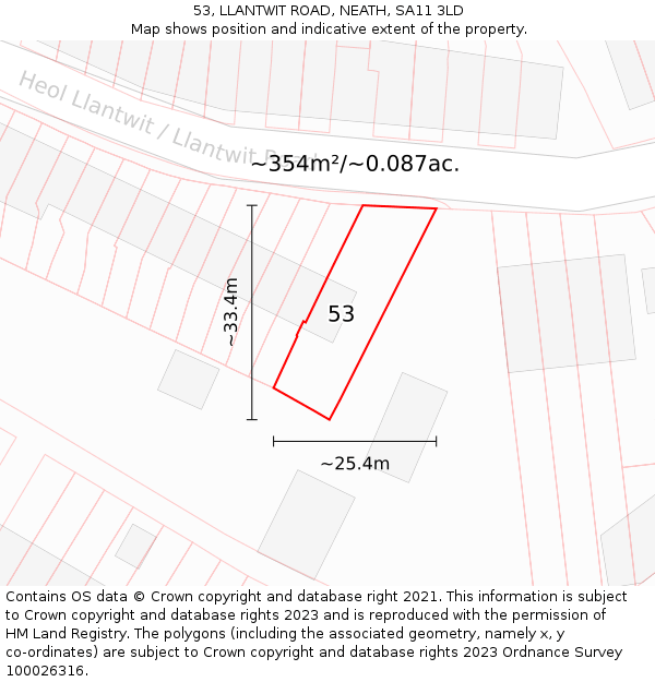 53, LLANTWIT ROAD, NEATH, SA11 3LD: Plot and title map