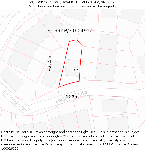 53, LOCKING CLOSE, BOWERHILL, MELKSHAM, SN12 6XS: Plot and title map