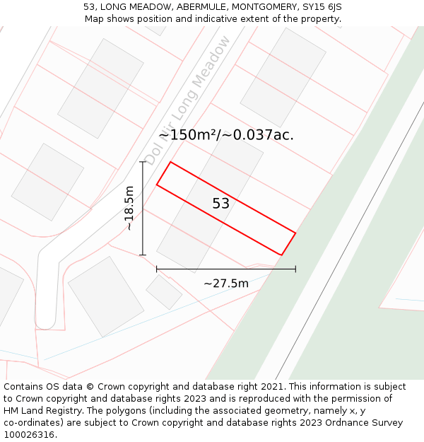 53, LONG MEADOW, ABERMULE, MONTGOMERY, SY15 6JS: Plot and title map